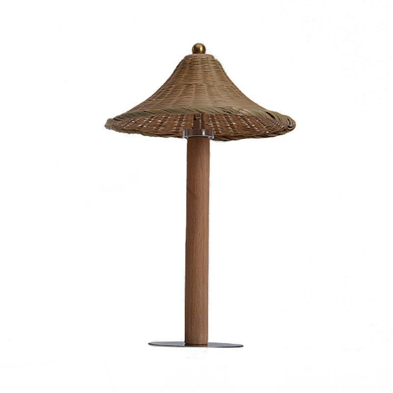 1 Head Bedroom Task Lighting Chinese Wood Small Desk Lamp with Bell Bamboo Shade