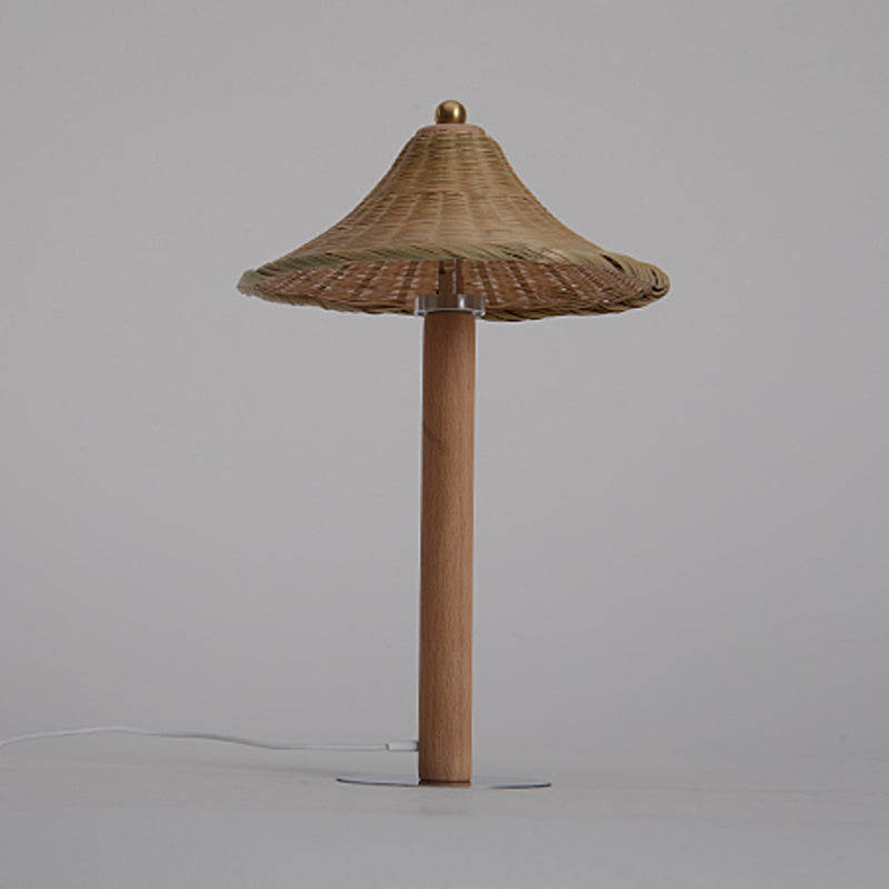 1 Head Bedroom Task Lighting Chinese Wood Small Desk Lamp with Bell Bamboo Shade