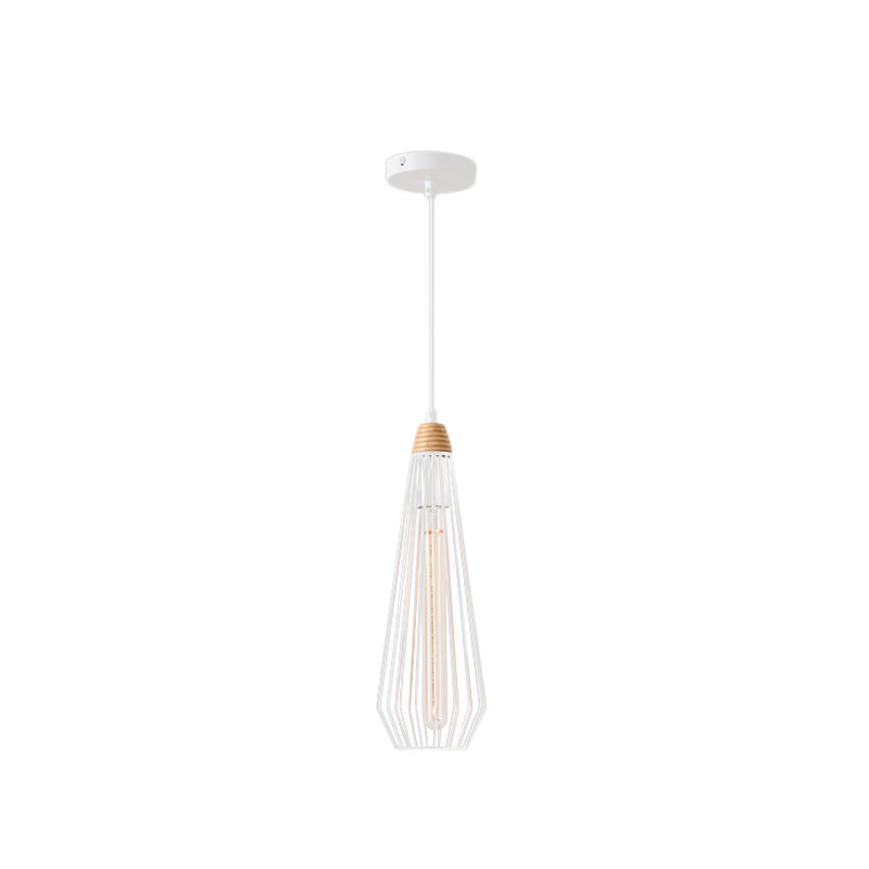 1 luces geométricas colgante colgante de colgante moderno lámpara de hierro forjado en blanco/negro con tapa de madera para dormitorio