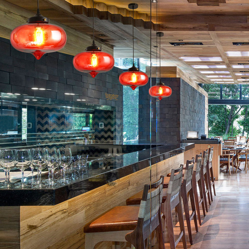 Industrial Onion Shade Pendant Lighting 1 Light Red/Yellow/Smoke Gray Glass Hanging Lamp for Bar