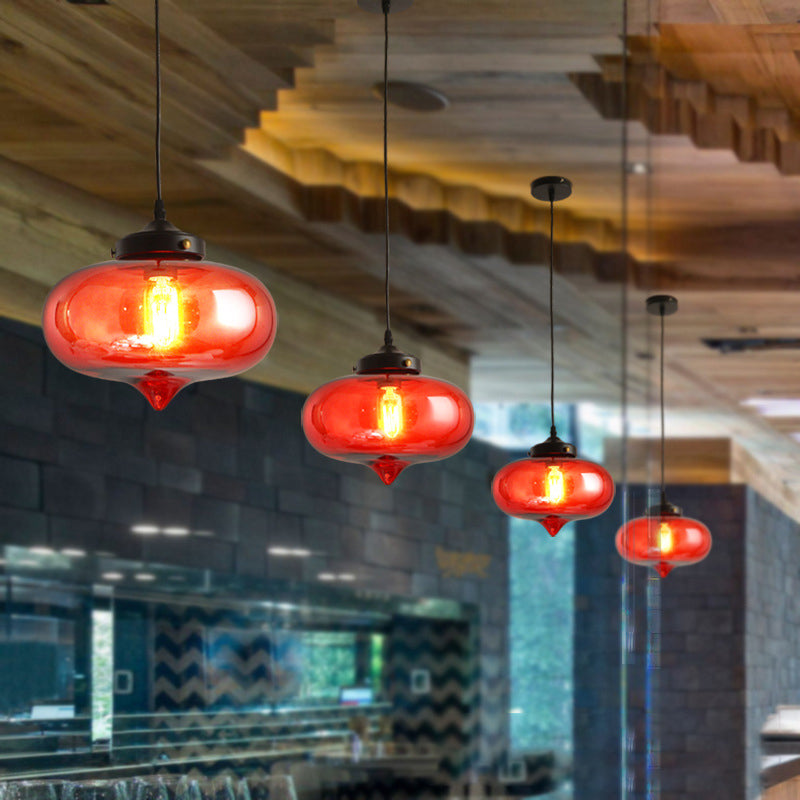 Industrial Onion Shade Pendant Lighting 1 Light Red/Yellow/Smoke Gray Glass Hanging Lamp for Bar
