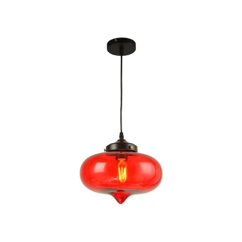 Industrial Onion Shade Pendant Lighting 1 Light Red/Yellow/Smoke Gray Glass Hanging Lamp for Bar