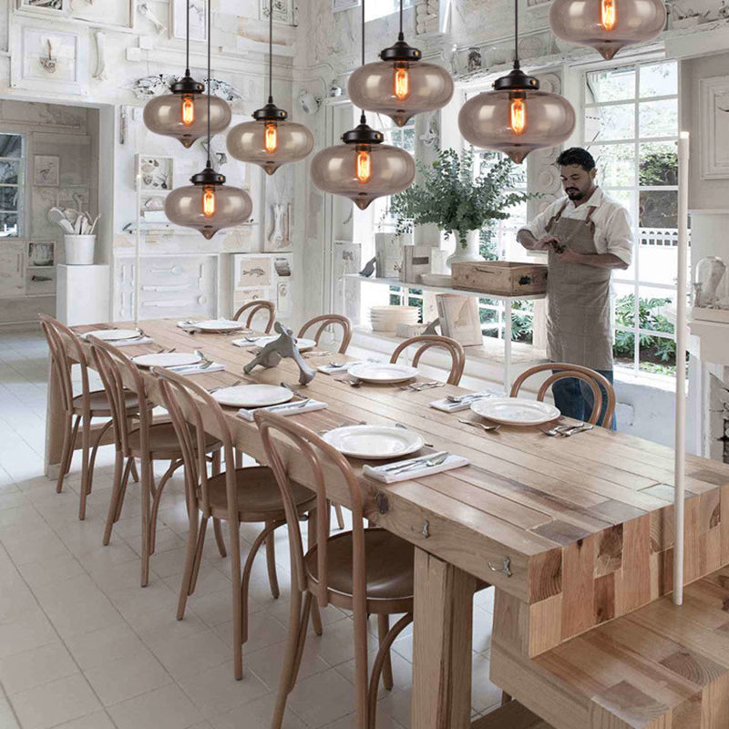 Industrial Onion Shade Pendant Lighting 1 Light Red/Yellow/Smoke Gray Glass Hanging Lamp for Bar