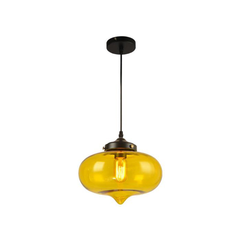Industrial Onion Shade Pendant Lighting 1 Light Red/Yellow/Smoke Gray Glass Hanging Lamp for Bar