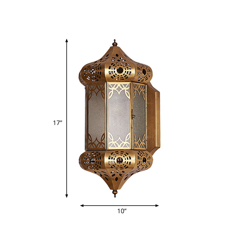 Brass Lantern Sconce Light Art Deco Metal 1 Bulb Living Room Wall Mounted Lighting