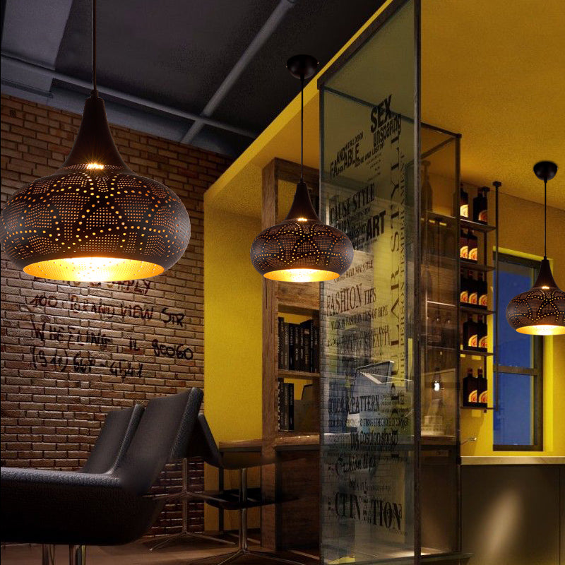 Gourd Restaurant Down Lighting Art Deco Metal 1 Bulb Silver/Bronze/Brass Hanging Pendant Light