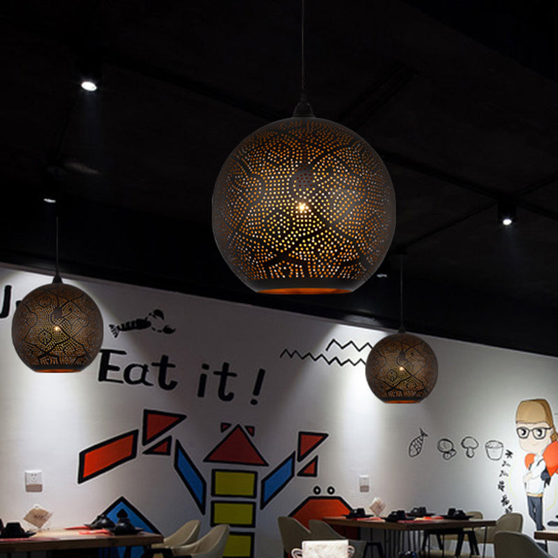 Decorative Spherical Pendant Lighting Metal 1 Bulb Ceiling Suspension Lamp in Black