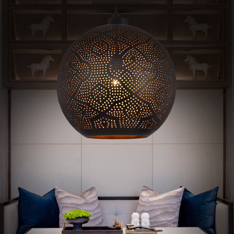 Decorative Spherical Pendant Lighting Metal 1 Bulb Ceiling Suspension Lamp in Black