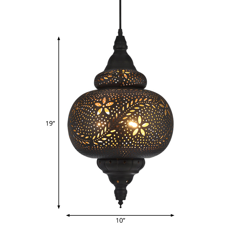 Gourd Hanging Light Traditionary 1 Head Metal Pendant Lighting Fixture in Black, 10"/12" Wide