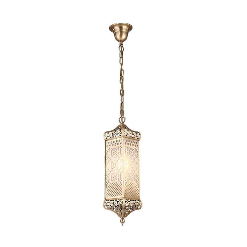 Art Deco Rectangular Pendant Light Metal 1 Head Suspended Lighting Fixture in Bronze