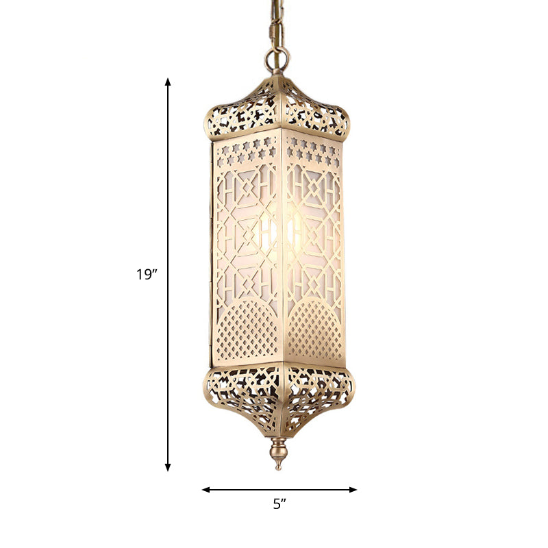 Art Deco Rectangular Pendant Light Metal 1 Head Suspended Lighting Fixture in Bronze