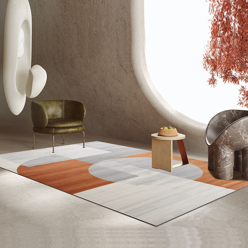 Artistic Orange Tone Carpet Modern Area Rug Polyester Stain Resistant Washable Rug for Living Room