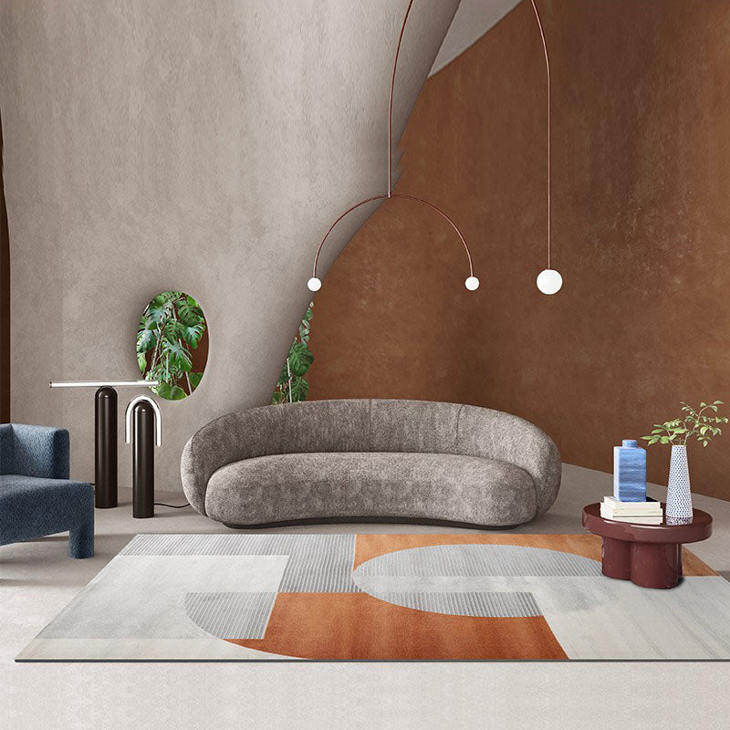 Artistic Orange Tone Carpet Modern Area Rug Polyester Stain Resistant Washable Rug for Living Room