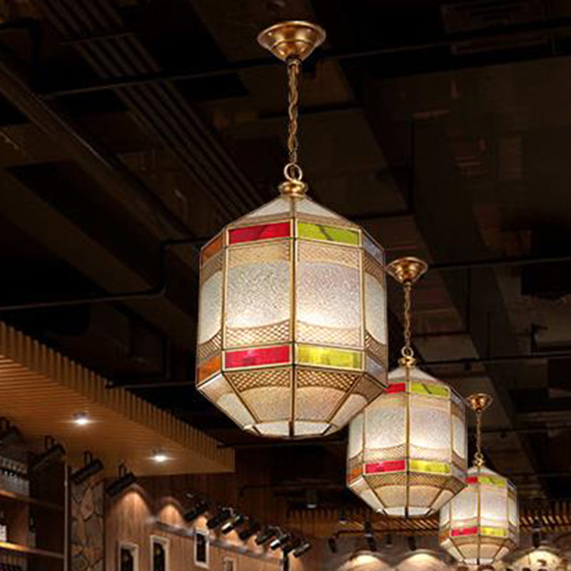 Arab Octangle Hanging Lamp Metal 1 Bulb Ceiling Pendant Light in Brass with Adjustable Chain