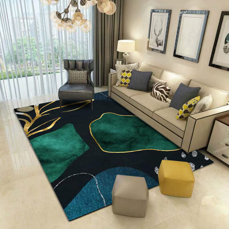 Tapis de salon vert en Polyester, bloc de couleur, résistant aux taches, pour la décoration de la maison