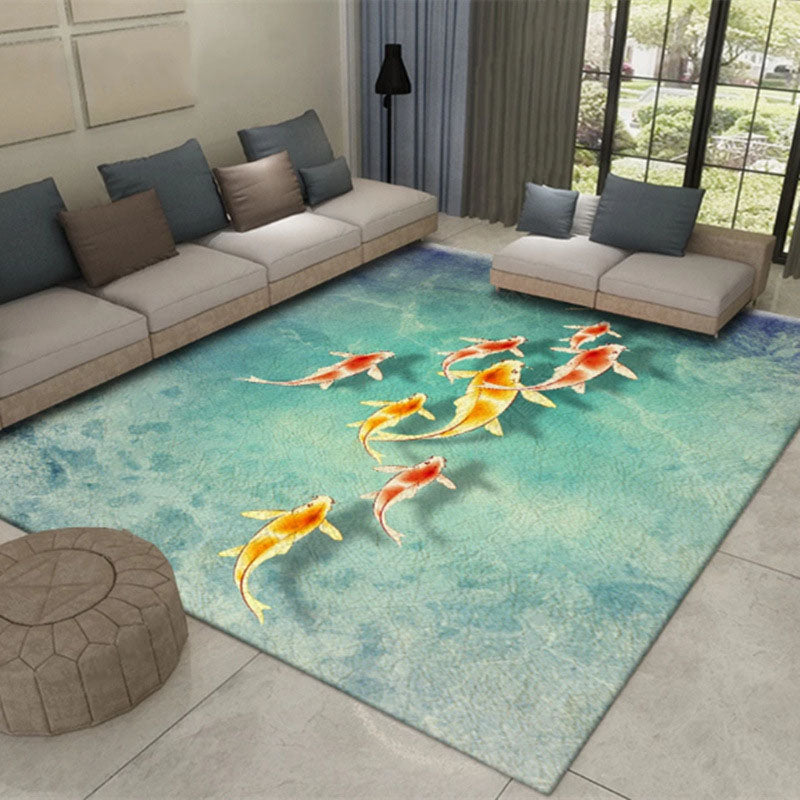 Green Modern Area Carpet Animals Pattern Polyester Area Rug Stain Resistant Rug for Home Decor