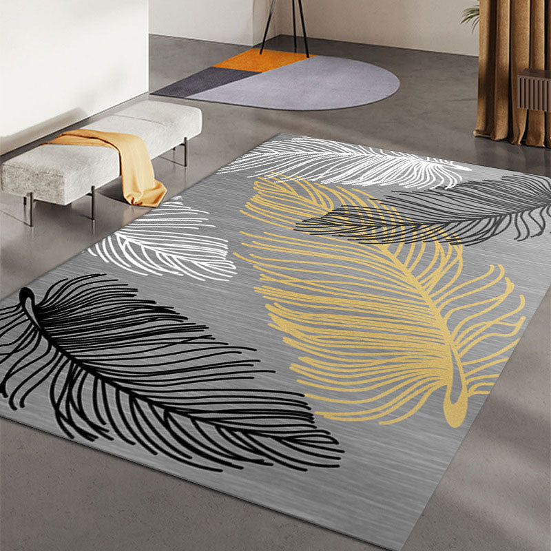 Green Living Room Area Carpet Leaf Pattern Polyester Rug Anti-Slip Backing Area Rug