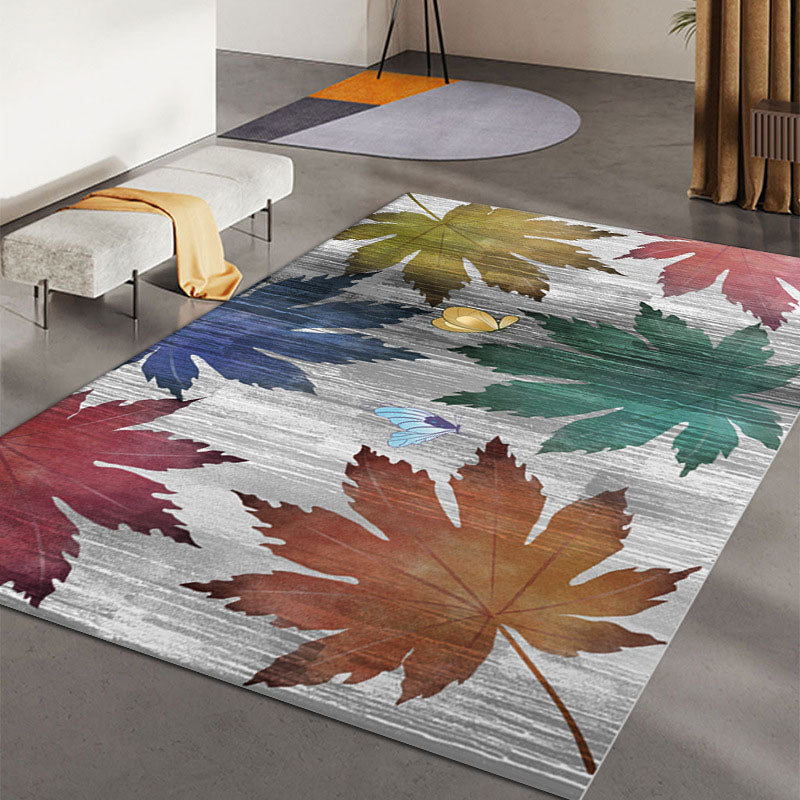 Green Living Room Area Carpet Leaf Pattern Polyester Rug Anti-Slip Backing Area Rug