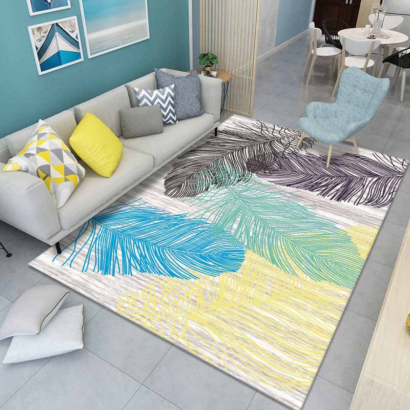 Fancy Feather Pattern Area Carpet Modern Polyester Area Rug Easy Care Washable Rug for Home Decor