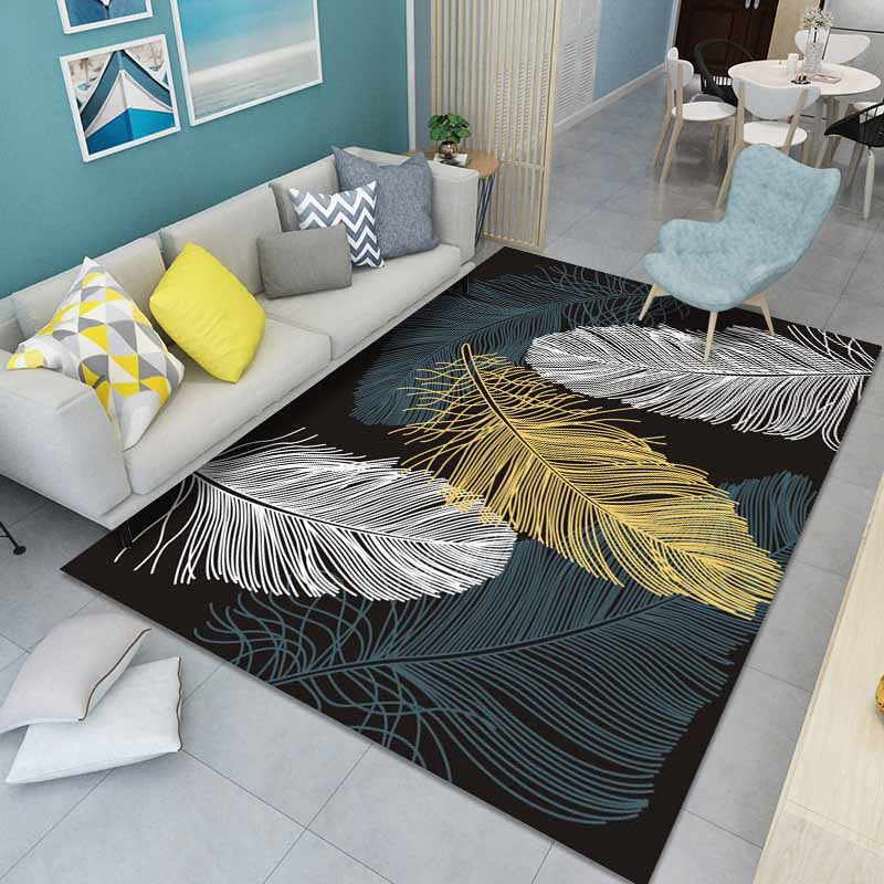 Fancy Feather Pattern Area Carpet Modern Polyester Area Rug Easy Care Washable Rug for Home Decor