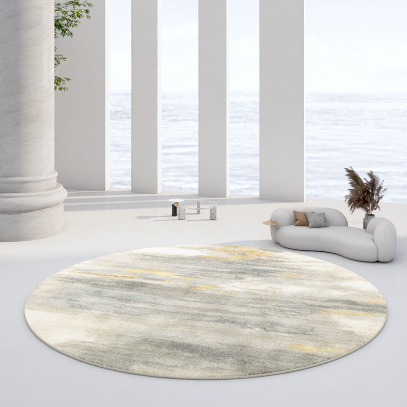 Round Watercolor Carpet Washable Indoor Rug Polyester Stain Resistant Rug for Living Room