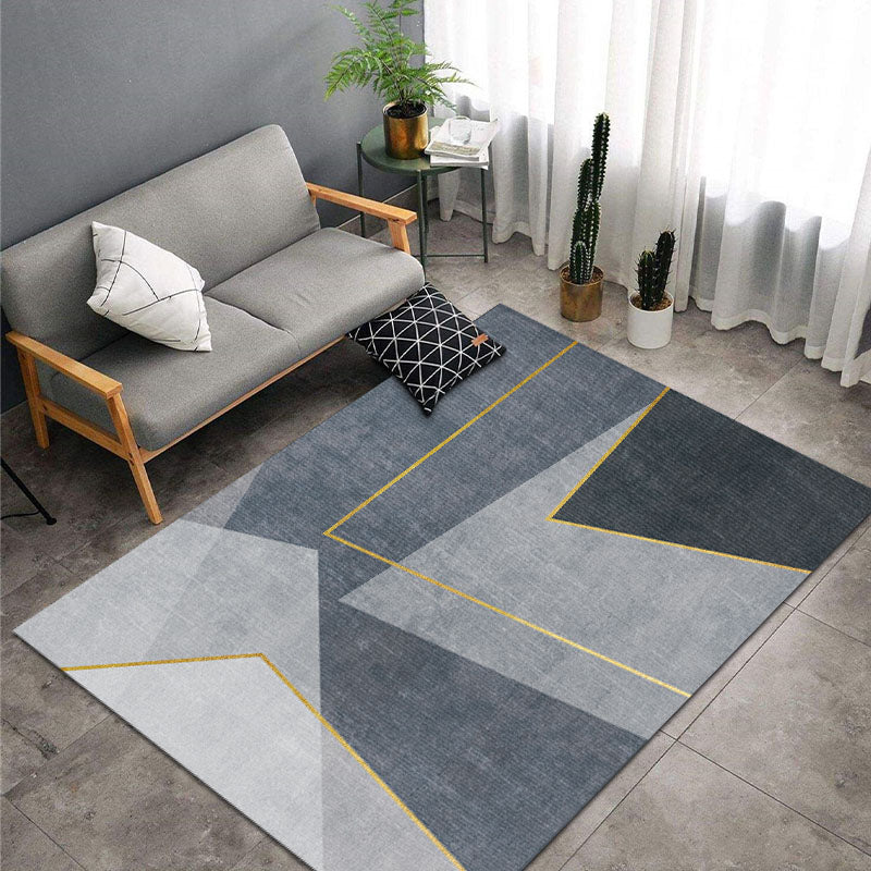 Blue Geometric Pattern Rug Modern Polyester Area Rug Non-Slip Backing Carpet for Living Room
