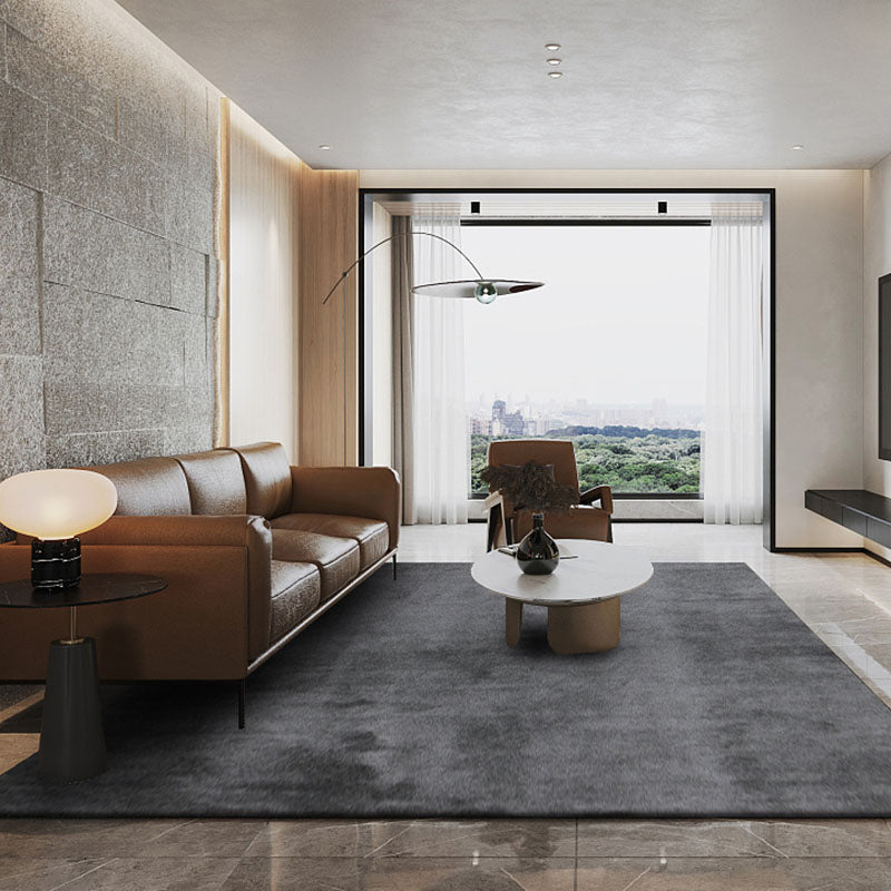 Grey Living Room Area Carpet Solid Color Polyester Area Rug Stain Resistant Easy Care Rug