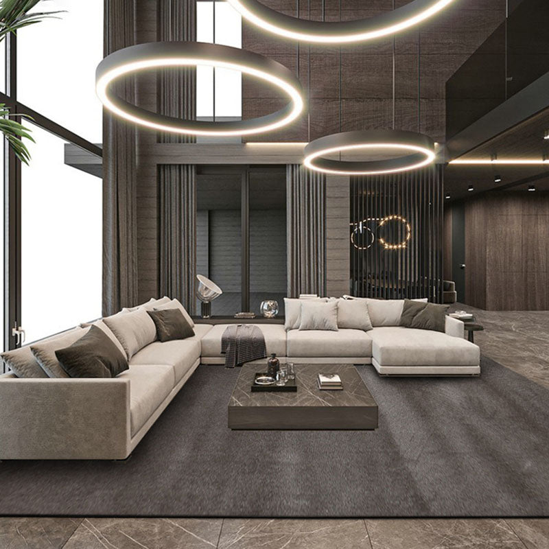 Grey Living Room Area Carpet Solid Color Polyester Area Rug Stain Resistant Easy Care Rug