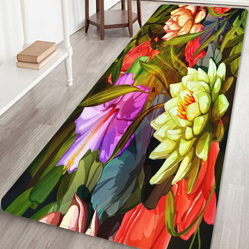 Chic Flower Pattern Area Rug Modern Polyester Area Carpet Anti-Slip Backing Rug for Living Room