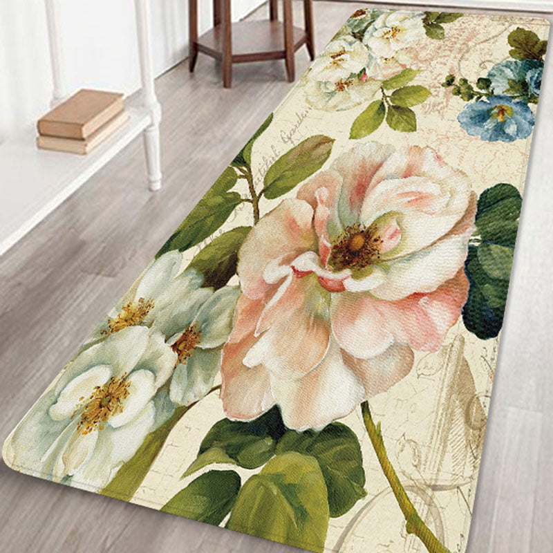 Chic Flower Pattern Area Rug Modern Polyester Area Carpet Anti-Slip Backing Rug for Living Room