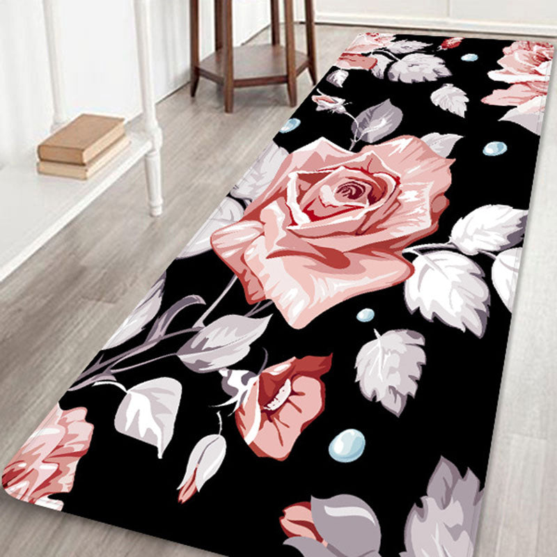 Fancy Modern Rug Floral Pattern Polyester Area Rug Non-Slip Backing Rug for Bedroom