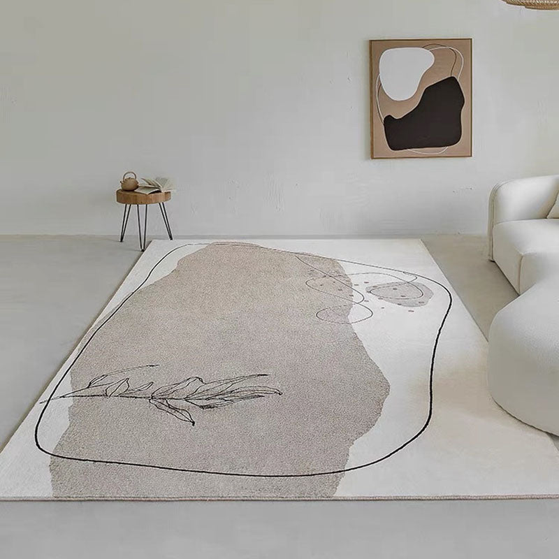 Minimalist Area Rug Gray Tone Contrast Panel Rug Polyester Washable Carpet with Non-Slip Backing