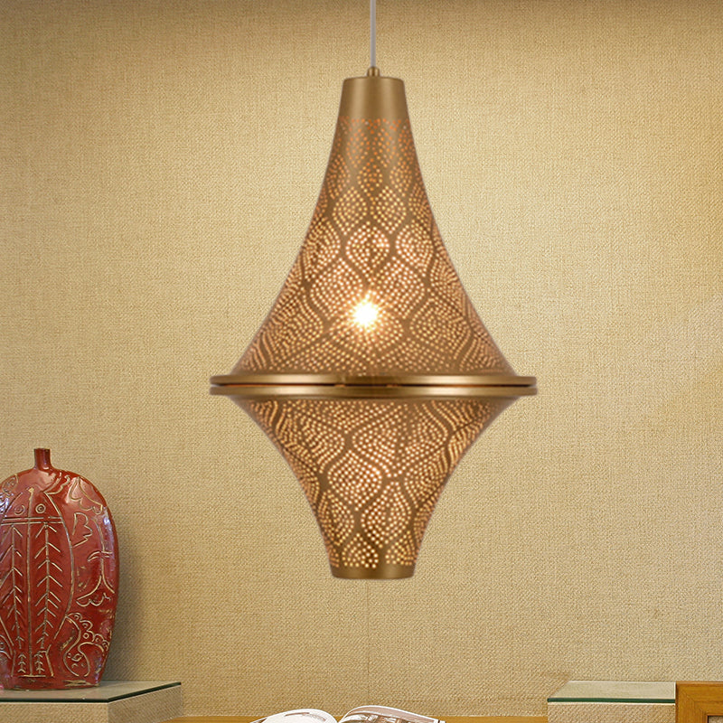 Flying Saucer Ceiling Light Arab 14"/21.5" H 1 Bulb Metal Pendant Lighting Fixture in Brass