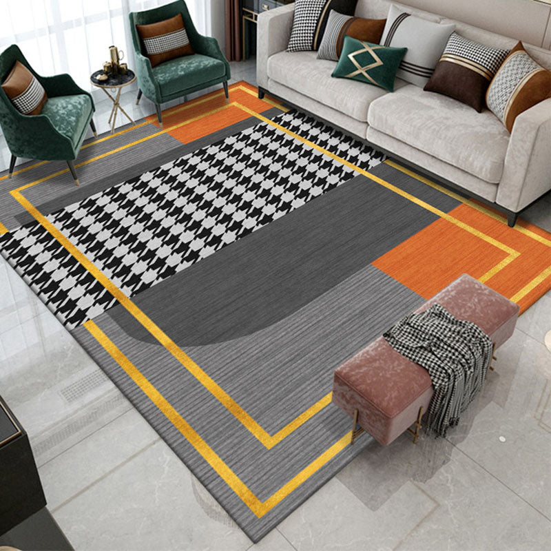 Orange Modern Carpet Polyester Striped Carpet Non-Slip Backing Carpet for Living Room