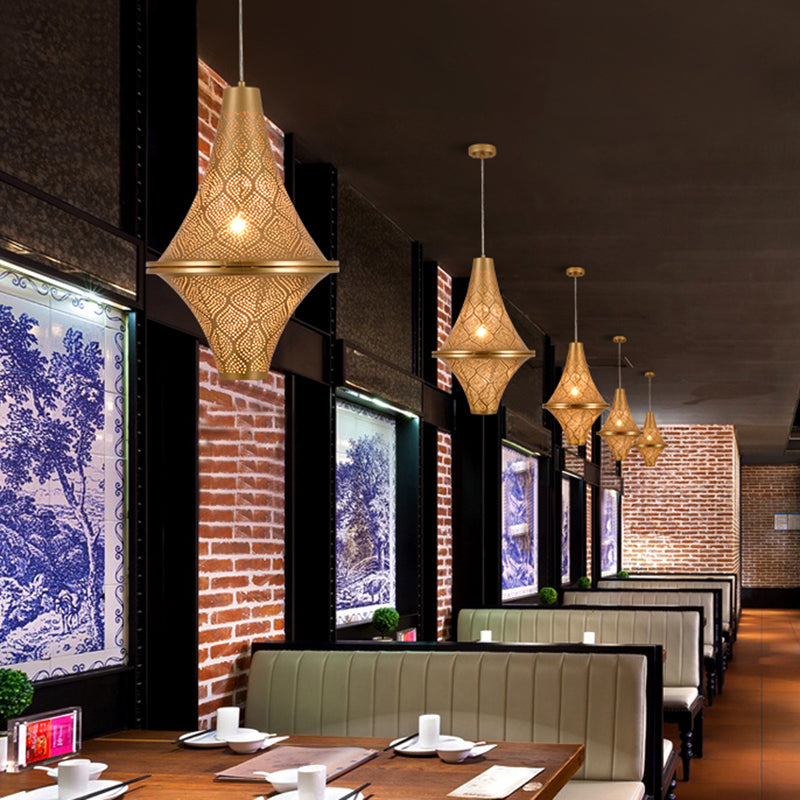 Flying Saucer Ceiling Light Arab 14"/21.5" H 1 Bulb Metal Pendant Lighting Fixture in Brass