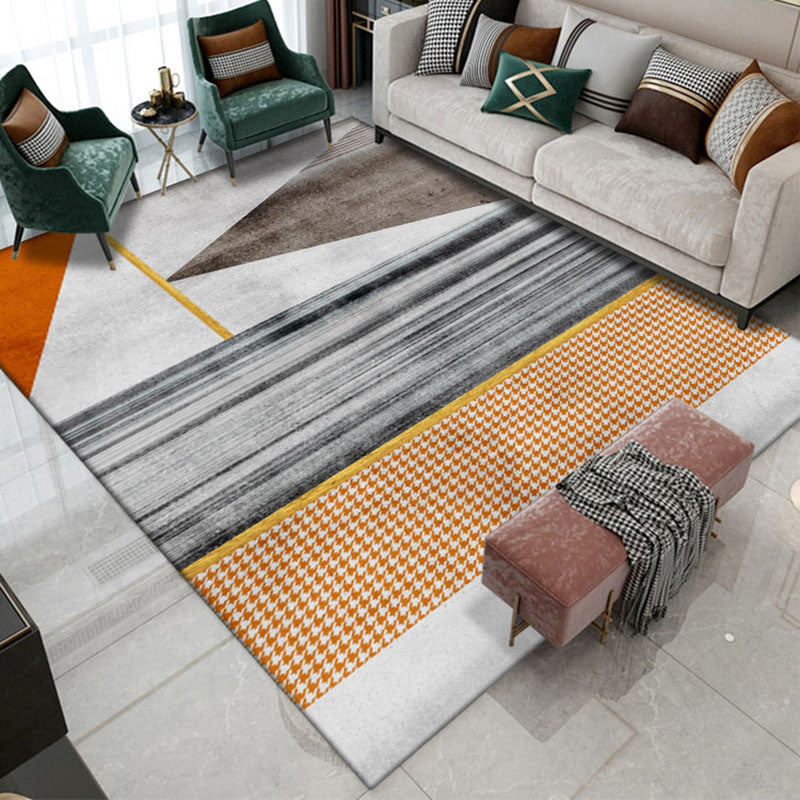 Orange Modern Carpet Polyester Striped Carpet Non-Slip Backing Carpet for Living Room