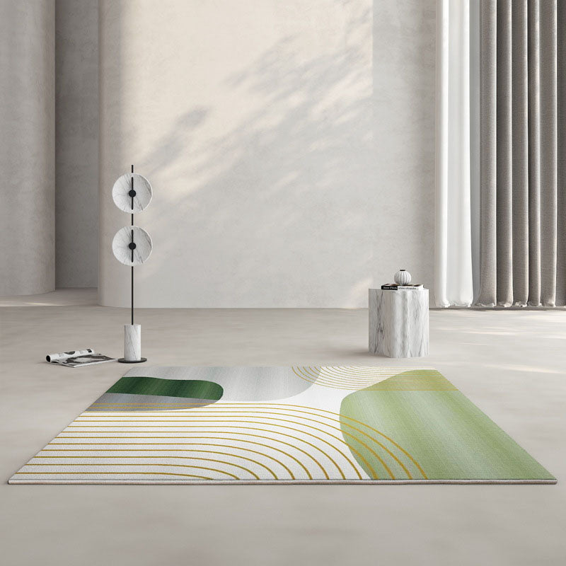 Modern Indoor Rug Leisure Green Polyester Area Rug Non-Slip Backing Carpet for Living Room