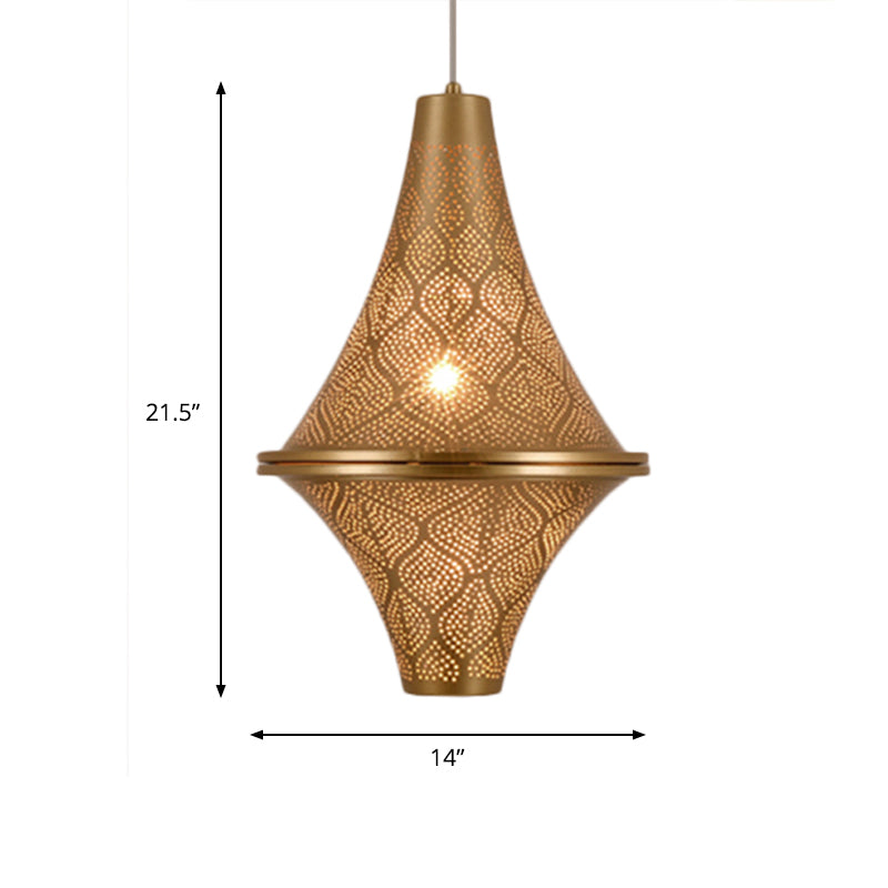 Flying Saucer Ceiling Light Arab 14"/21.5" H 1 Bulb Metal Pendant Lighting Fixture in Brass
