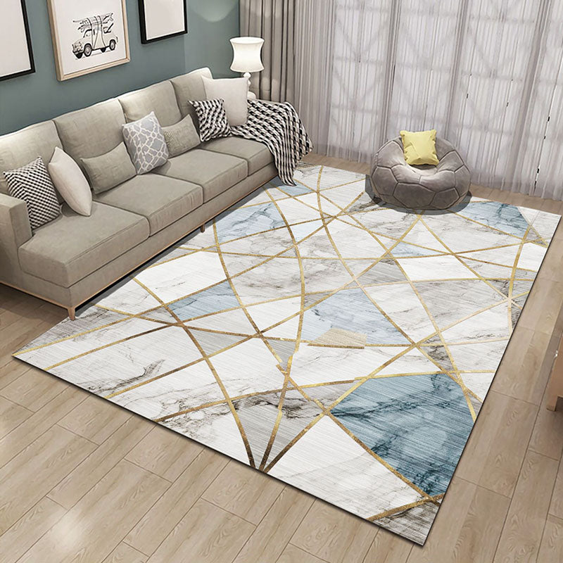 Fancy Grey Area Rug Abstract Pattern Polyester Area Carpet Non-Slip Backing Rug for Home Decor