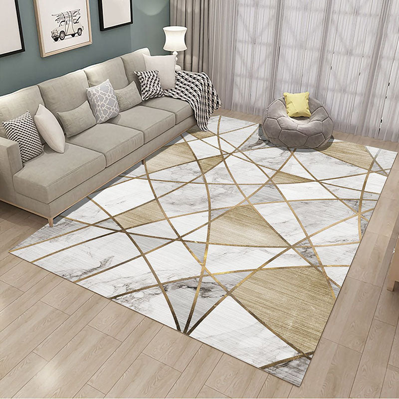 Fancy Grey Area Rug Abstract Pattern Polyester Area Carpet Non-Slip Backing Rug for Home Decor