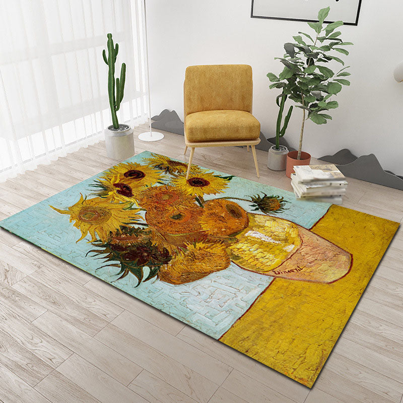 Green Modern Area Carpet Plant Pattern Polyester Area Rug Anti-Slip Backing Rug for Home Decor