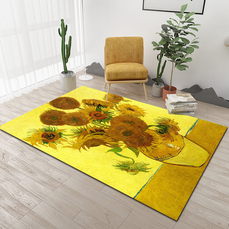 Green Modern Area Carpet Plant Pattern Polyester Area Rug Anti-Slip Backing Rug for Home Decor