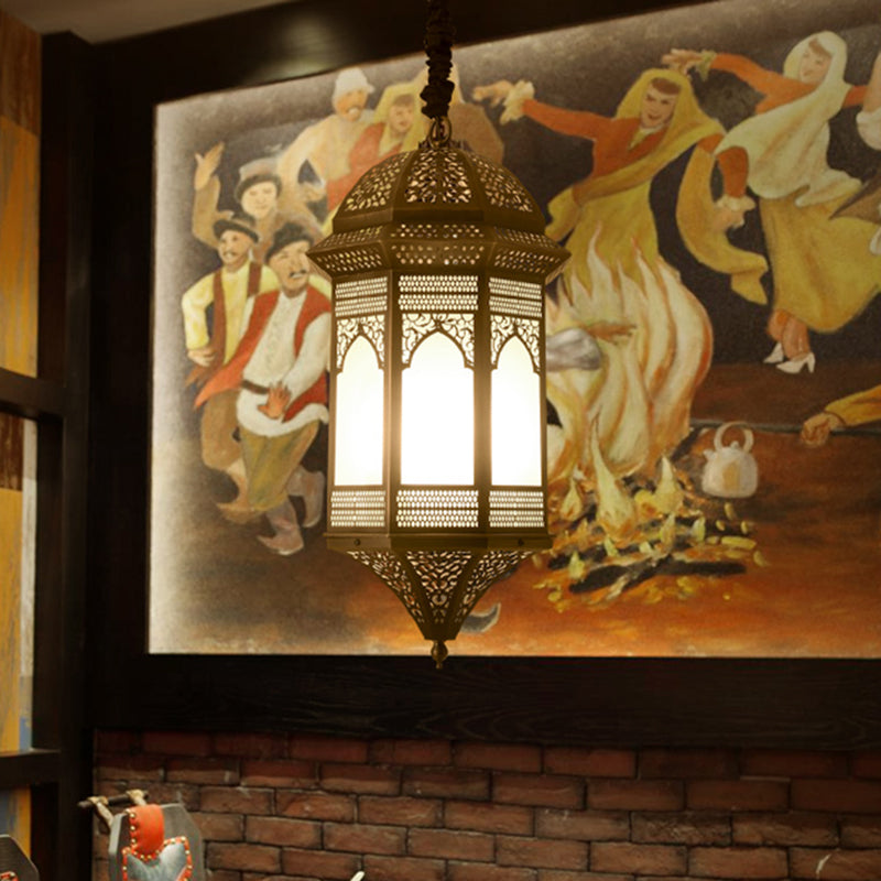 Bronze Lantern Ceiling Light Vintage Metal 1 Bulb Restaurant Pendant Lighting Fixture