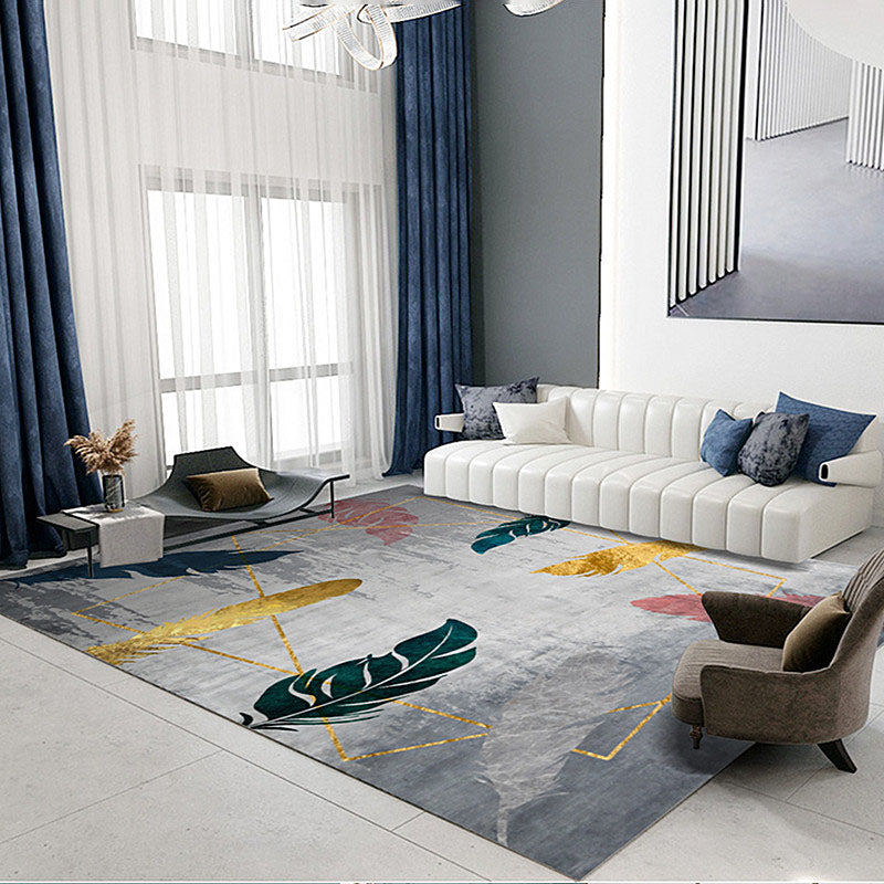 Dark Green Modern Carpet Polyester Feather Carpet Stain Resistant Carpet for Living Room