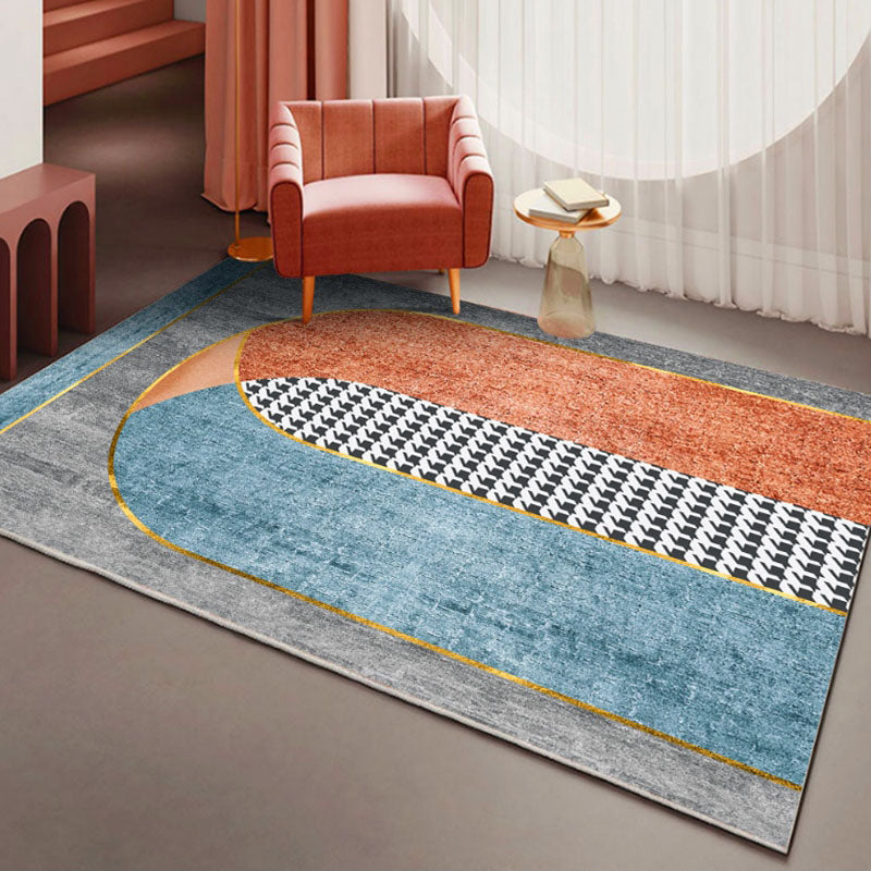 Blue Modern Rug Polyester Striped Area Rug Non-Slip Backing Rug for Living Room