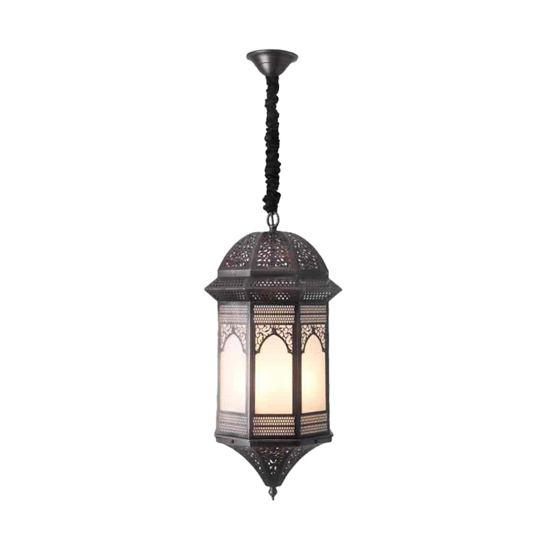 Bronze Lantern Ceiling Light Vintage Metal 1 Bulb Restaurant Pendant Lighting Fixture