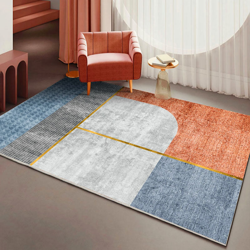Blue Modern Rug Polyester Striped Area Rug Non-Slip Backing Rug for Living Room