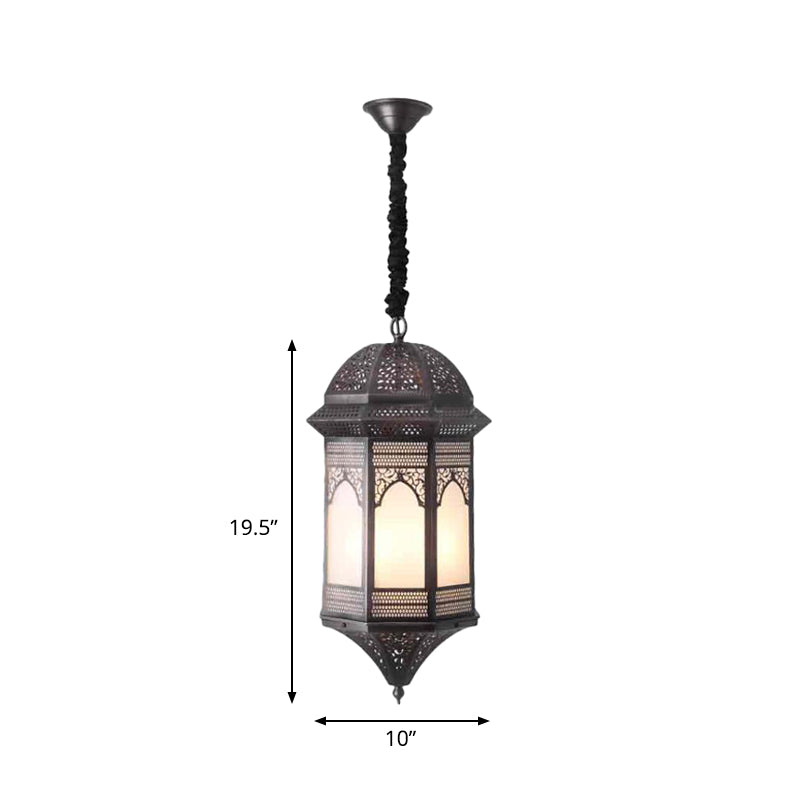 Bronze Lantern Ceiling Light Vintage Metal 1 Bulb Restaurant Pendant Lighting Fixture