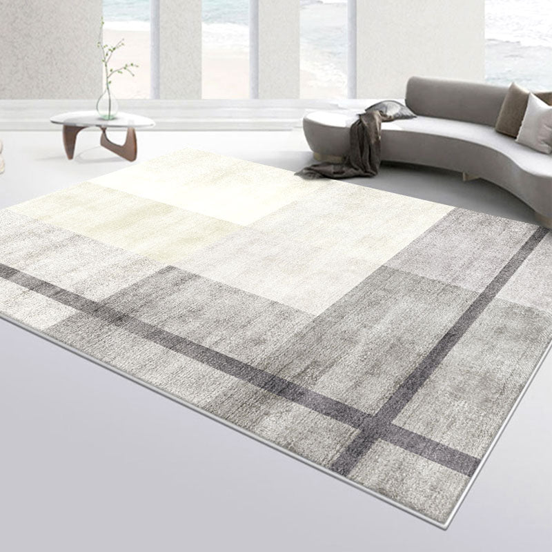 Dark Grey Industrial Rug Polyester Striped Area Rug Washable Rug for Drawing Room
