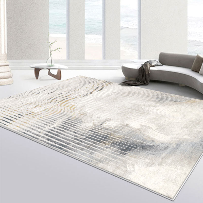 Dark Grey Industrial Rug Polyester Striped Area Rug Washable Rug for Drawing Room